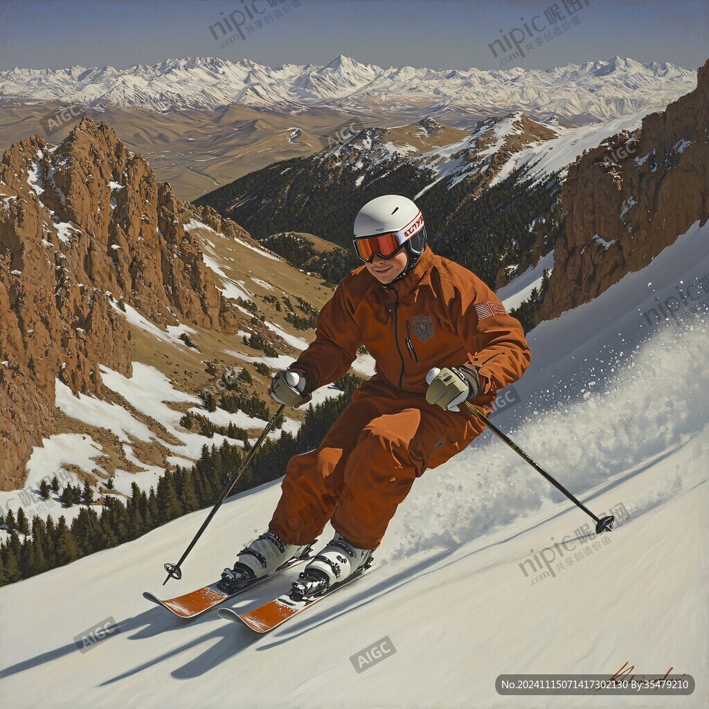 滑雪手绘插画