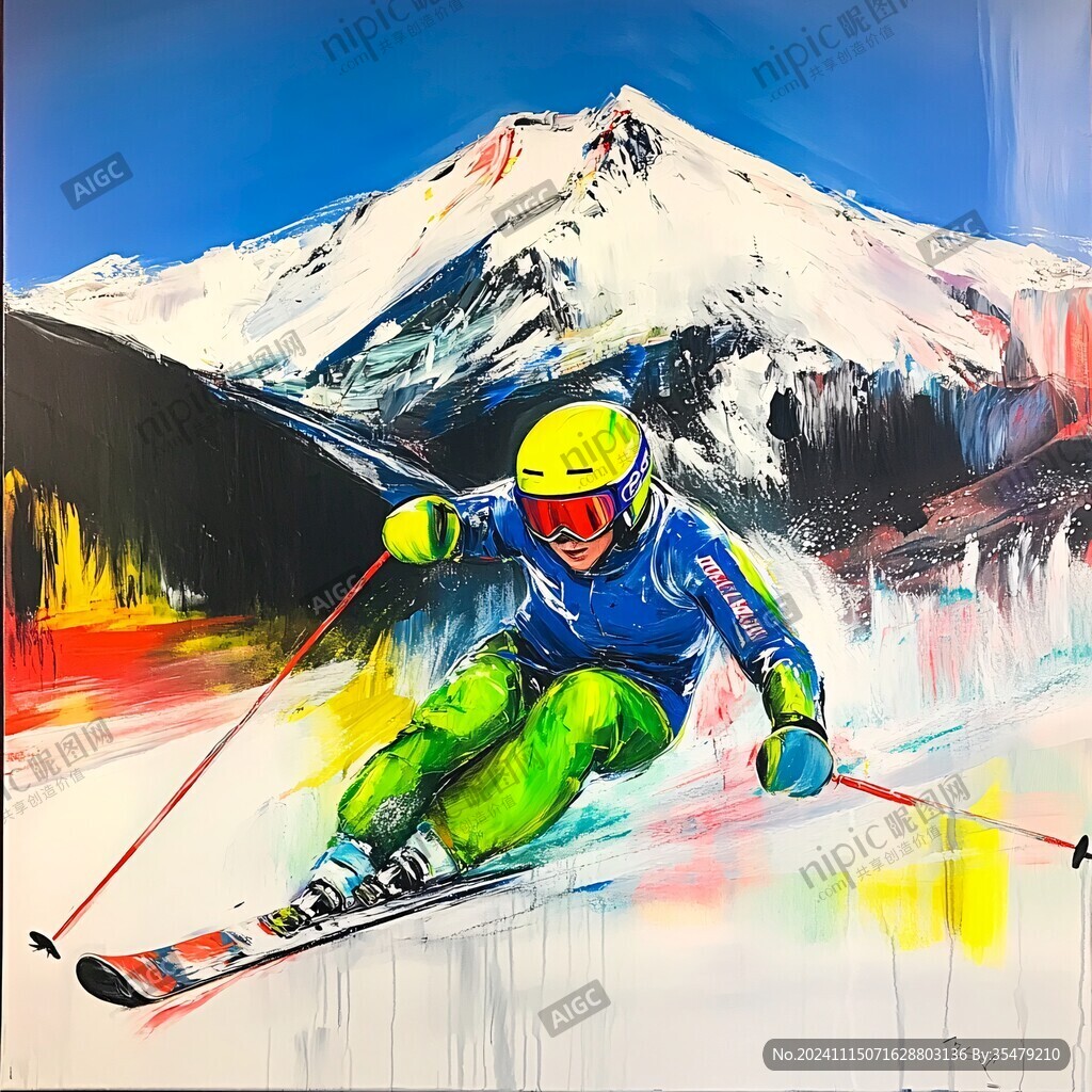 滑雪手绘插画