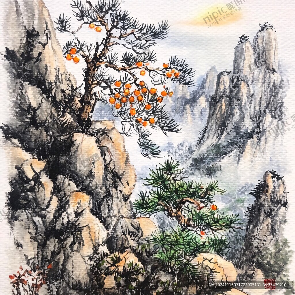 迎客松水墨画