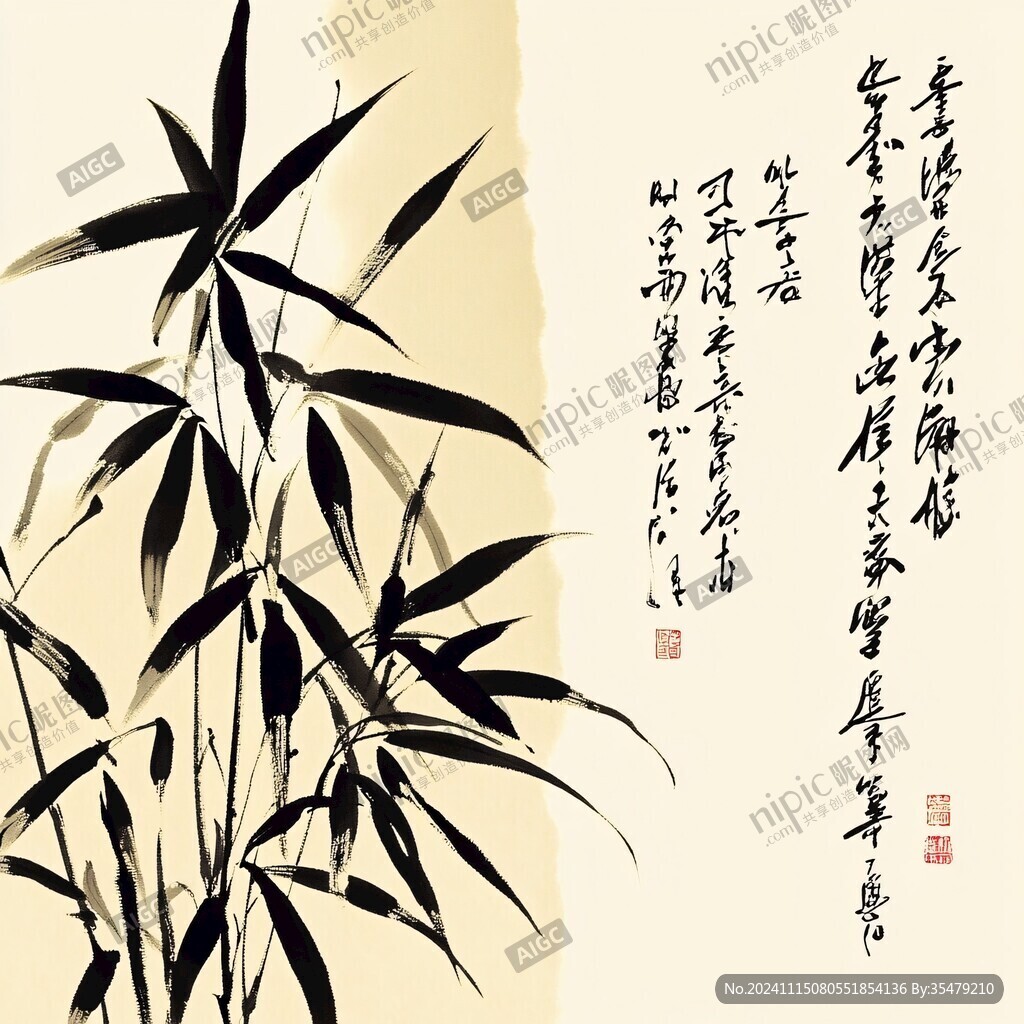 水墨竹报平安