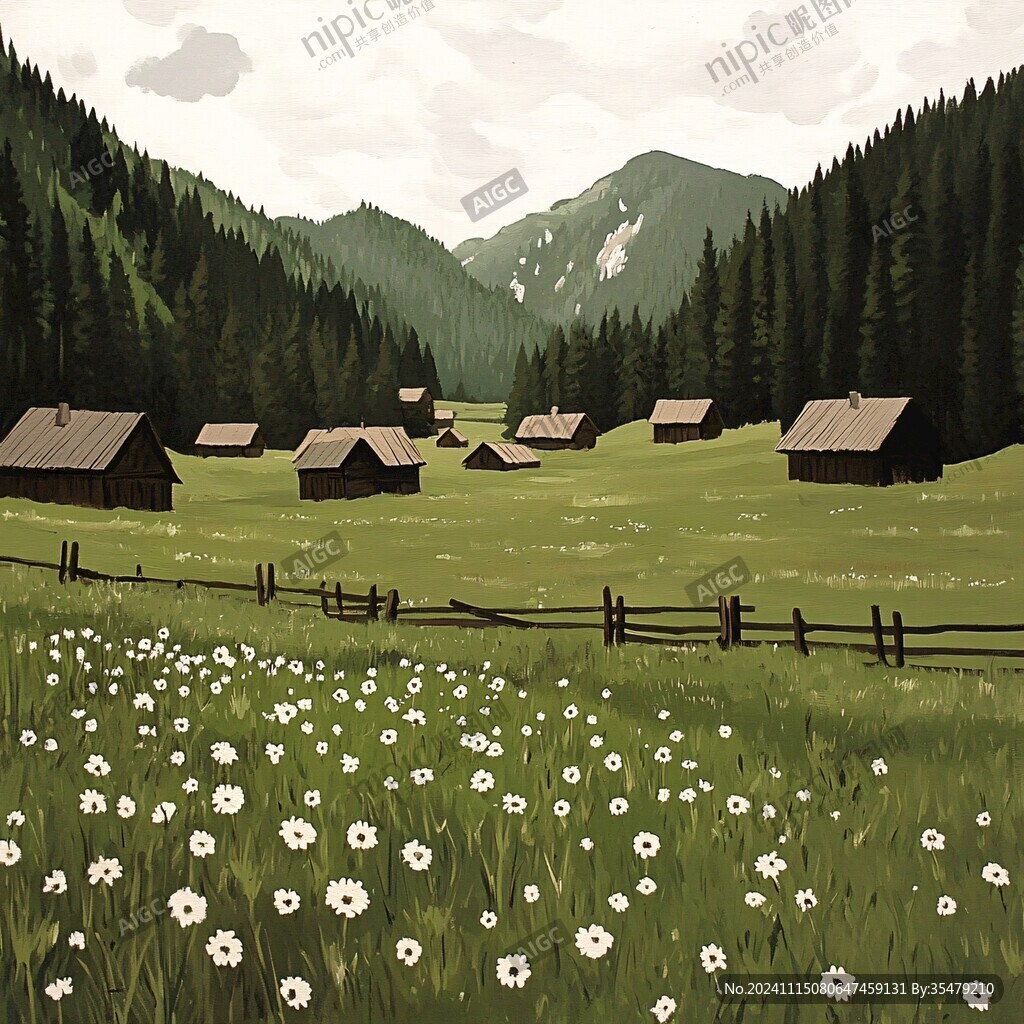 禾木风景插画