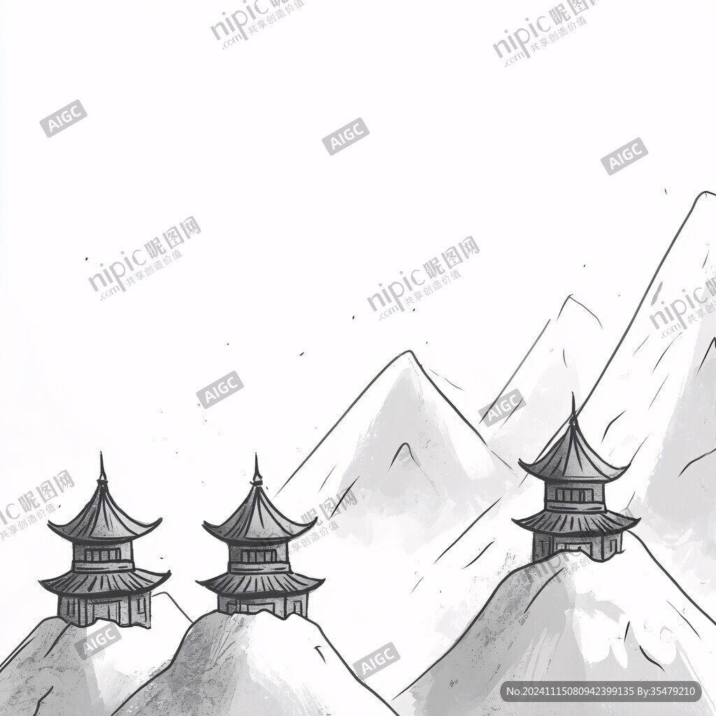 水墨建筑插画背景