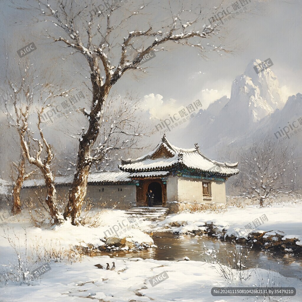 冬季雪景风景油画