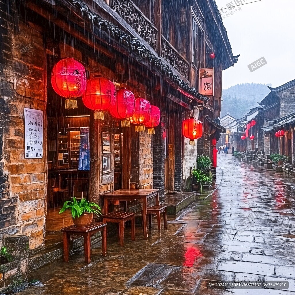雨中古街