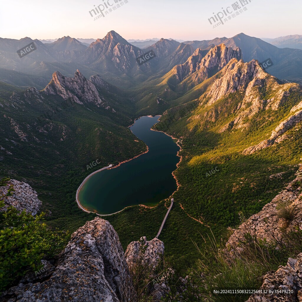 俯视山峦湖泊
