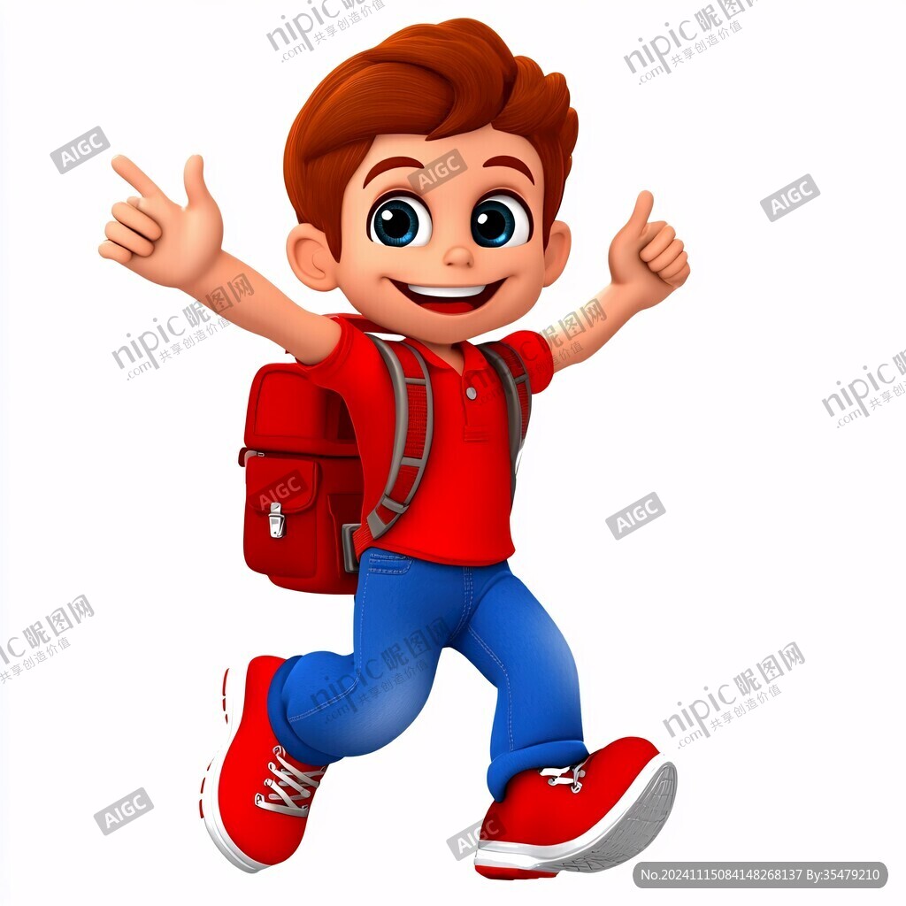 背着书包的卡通男孩