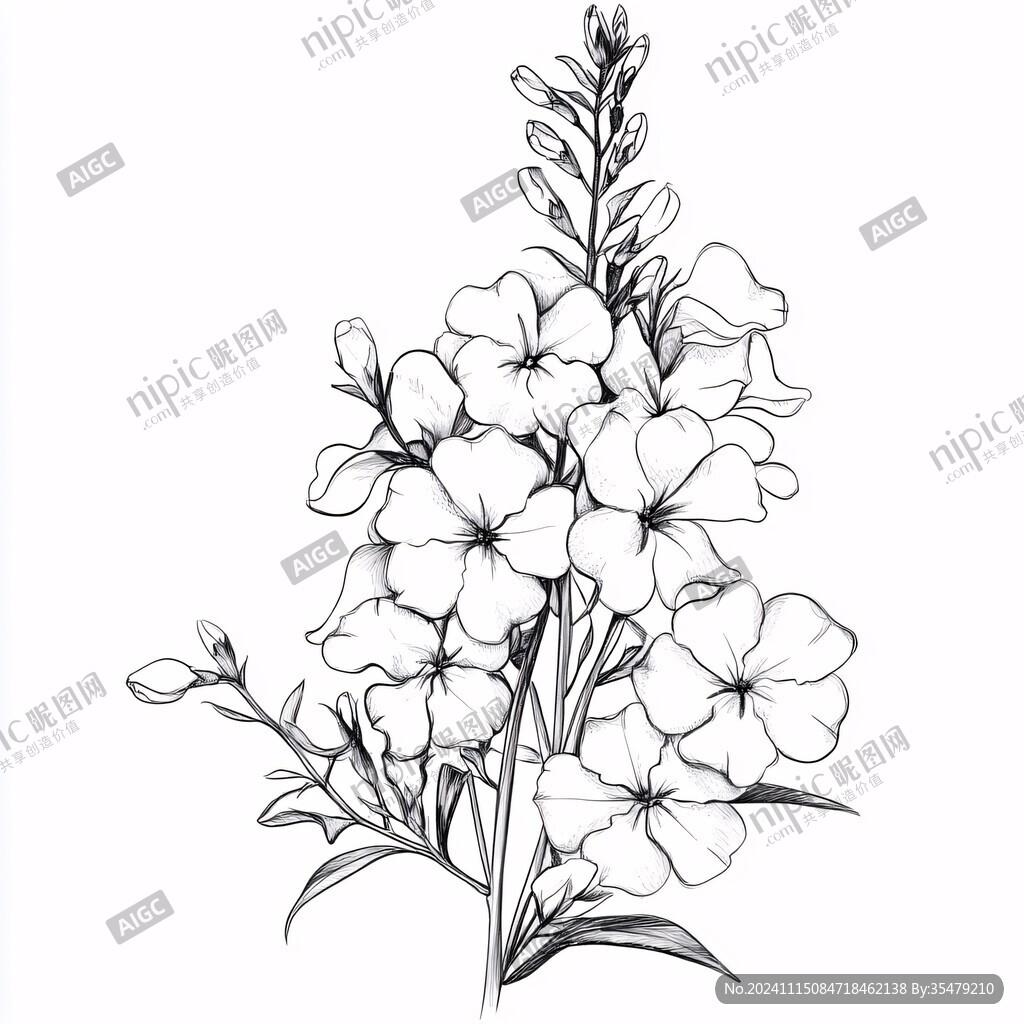亚麻籽花线稿