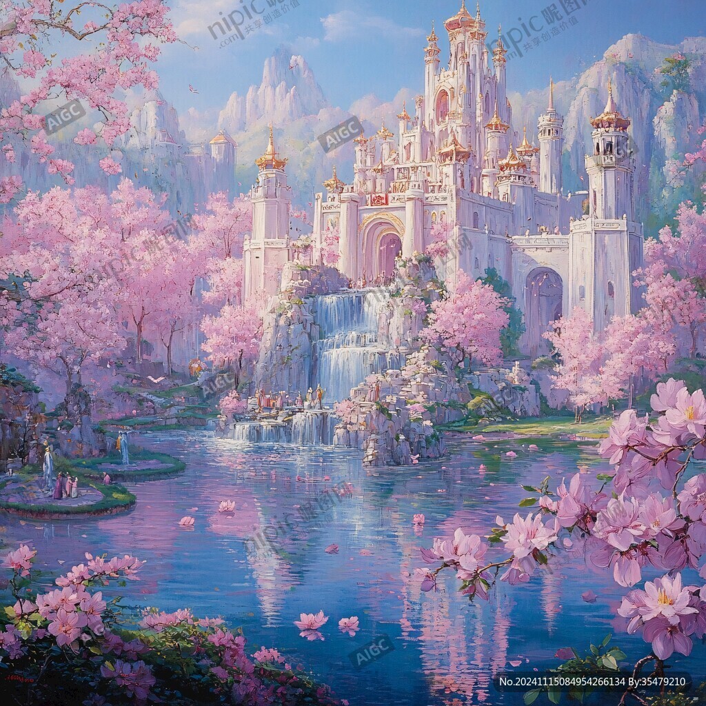 粉红宫殿插画城堡幻想