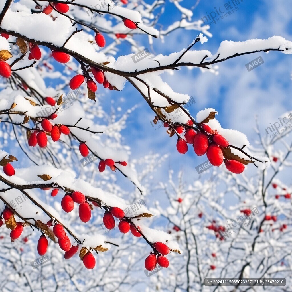 积雪挂雪的红果