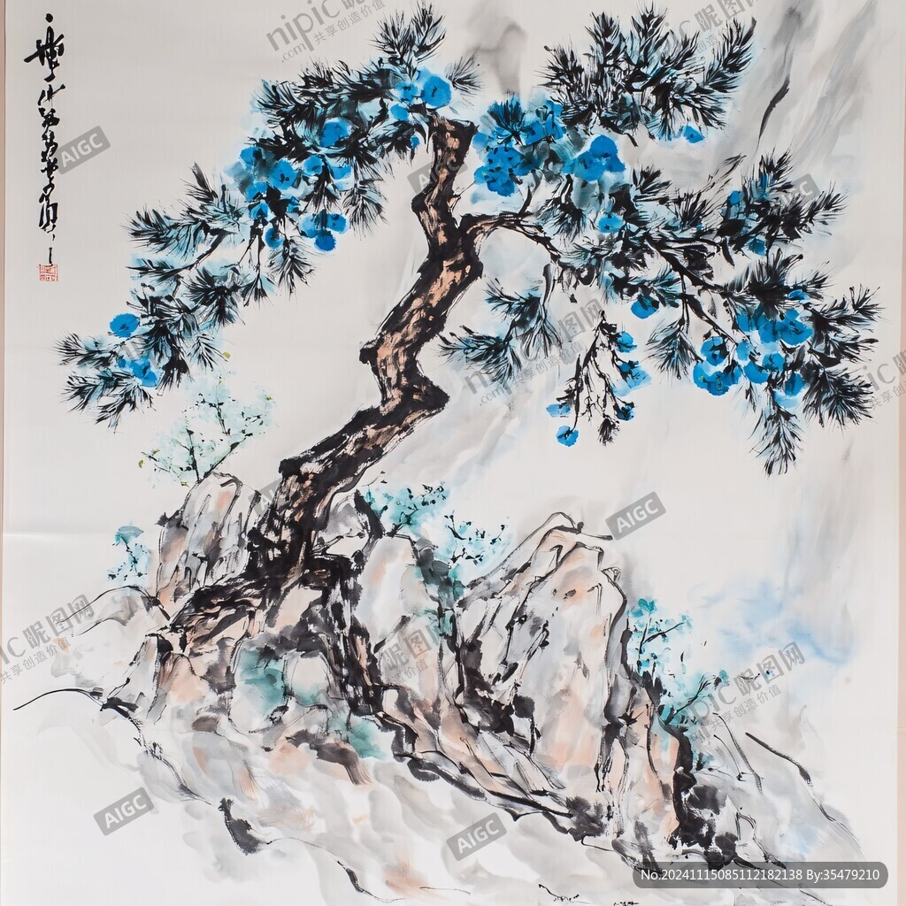 手工画青松