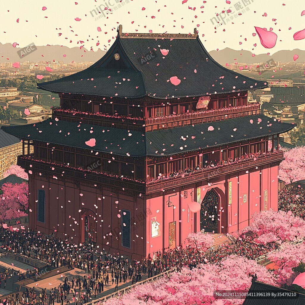 赏樱楼插画