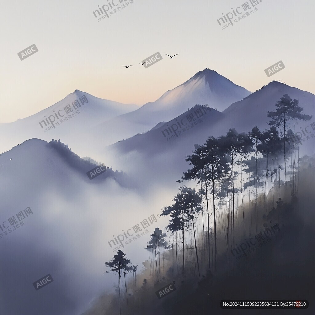 雾霾山水画