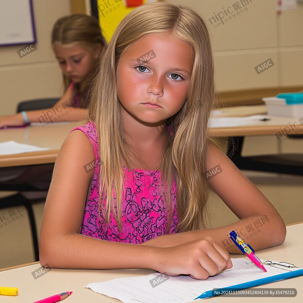 小女孩写字被打扰