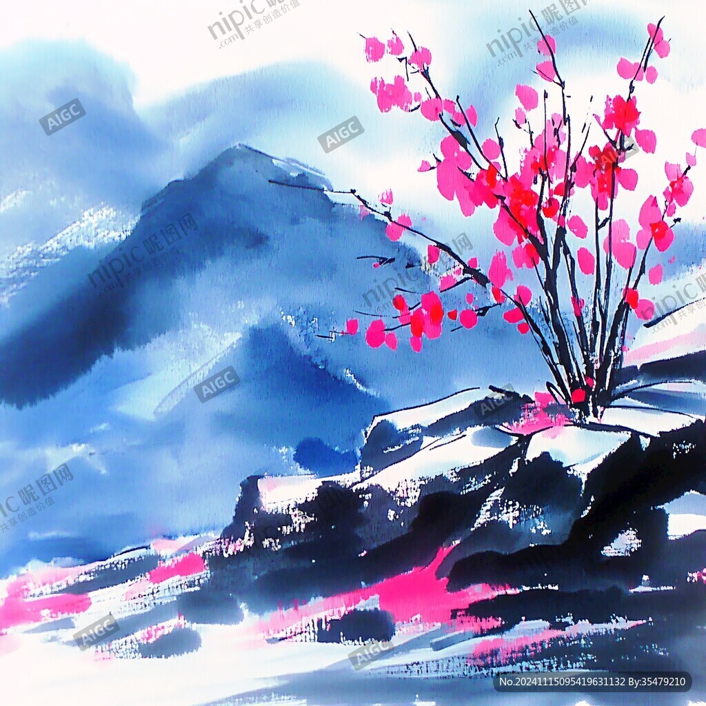 冰雪红梅插画