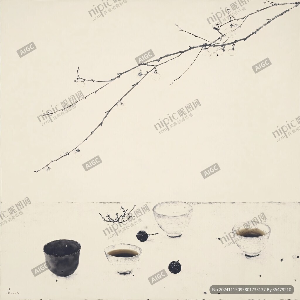 茶室茶道水墨画
