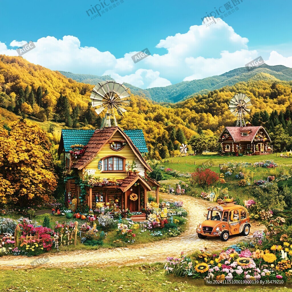 欧式小屋风车向日葵