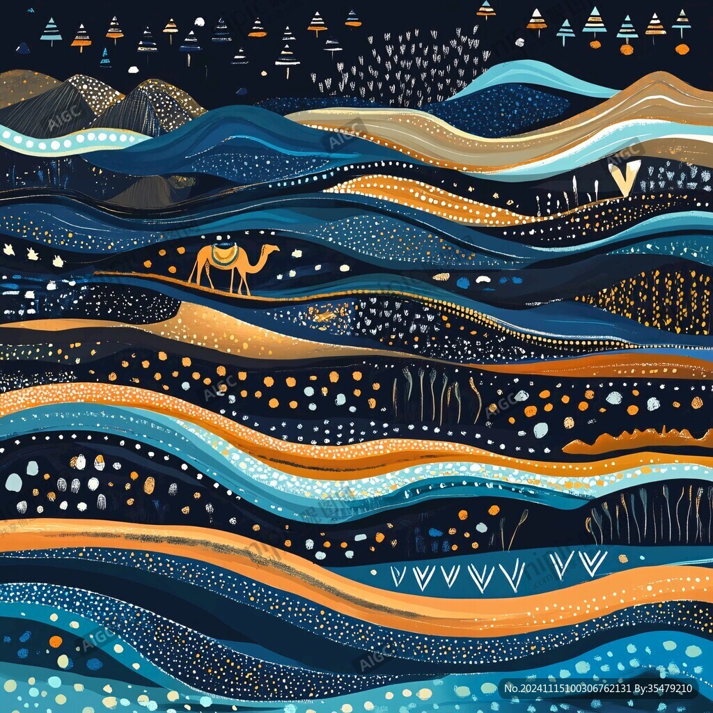 高端山水线包装插画