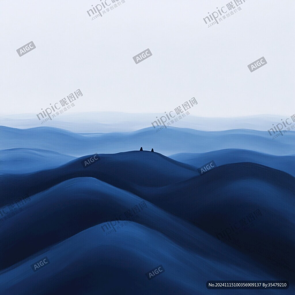 抽象蓝色山水意境