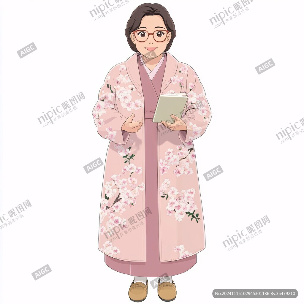 手绘手拿鲜花的教师