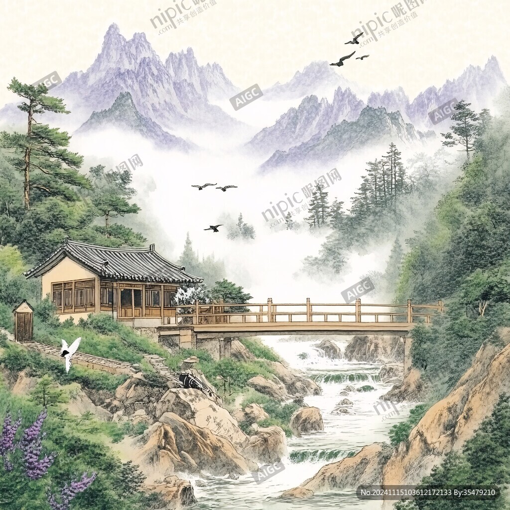 水墨数字画工笔山水