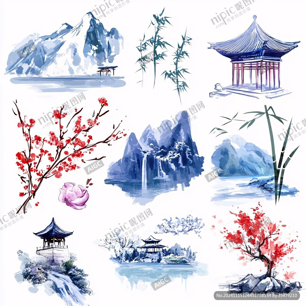 中式园林绘本元素