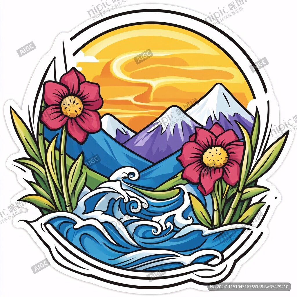 圆形国潮海浪