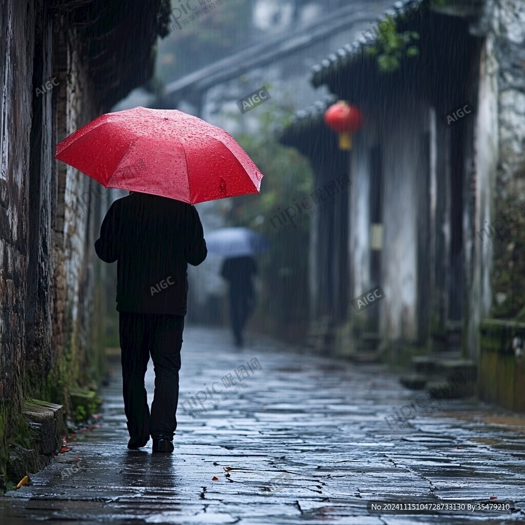 古道撑伞大的人