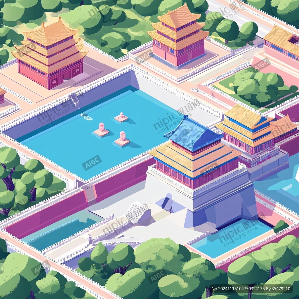 华北地区城市建筑插画