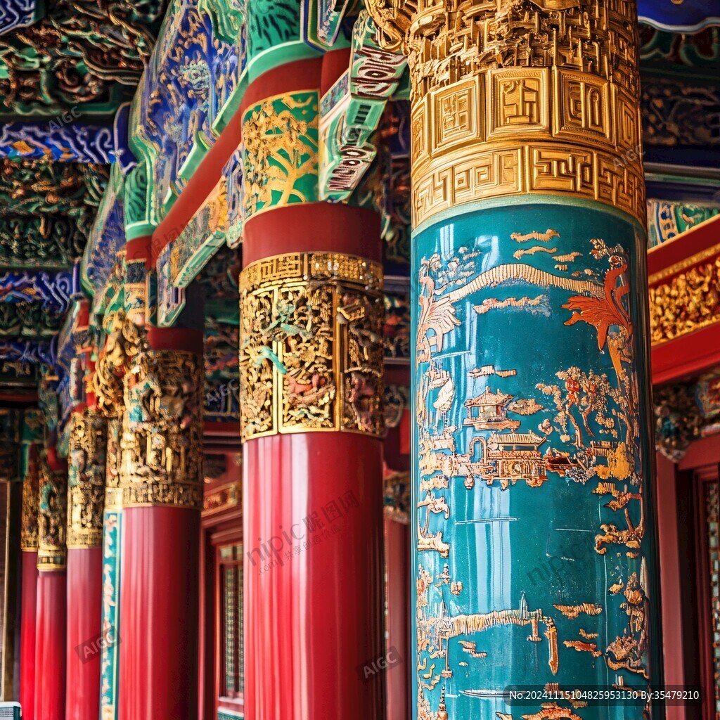 大殿柱子贴金