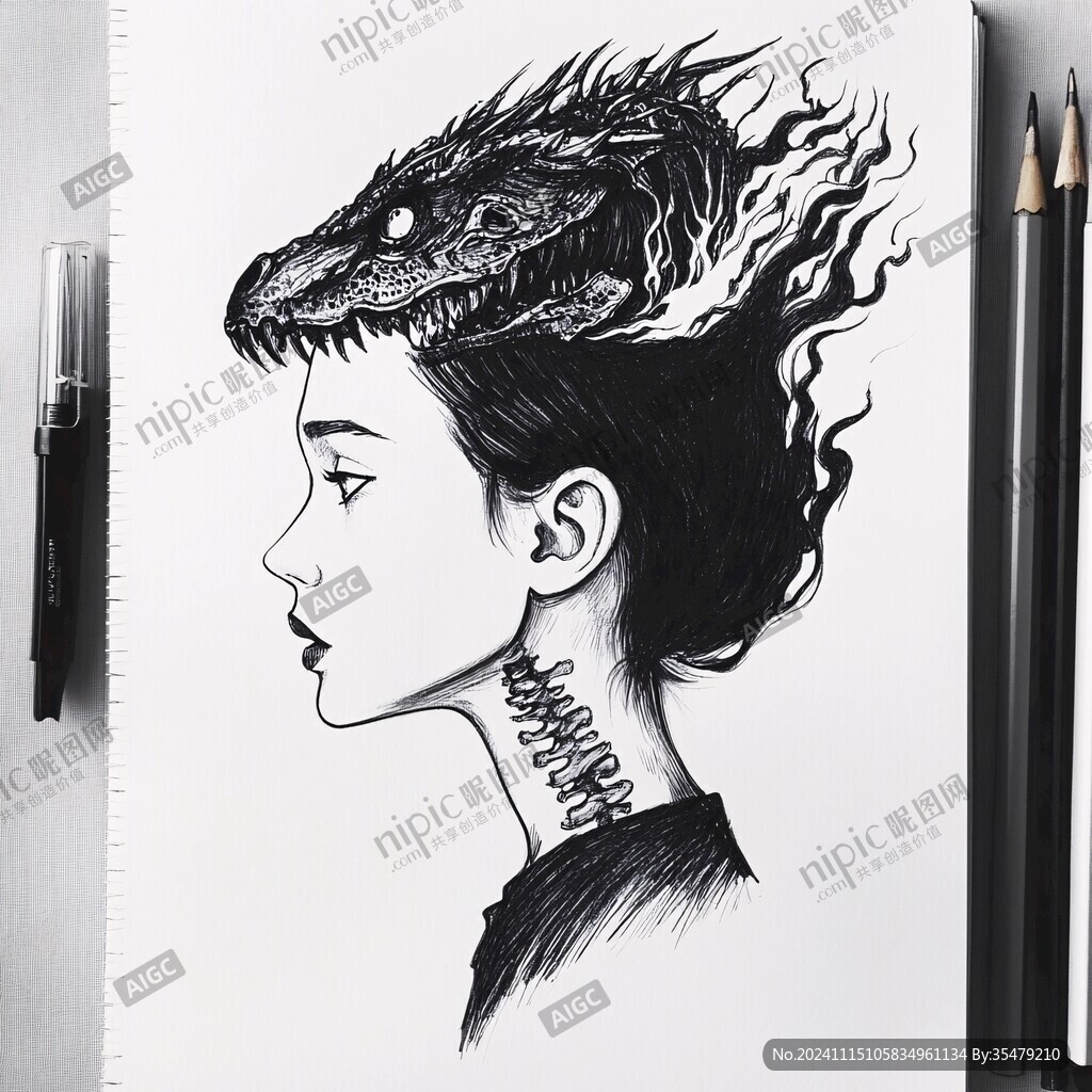 黑白画创意插画