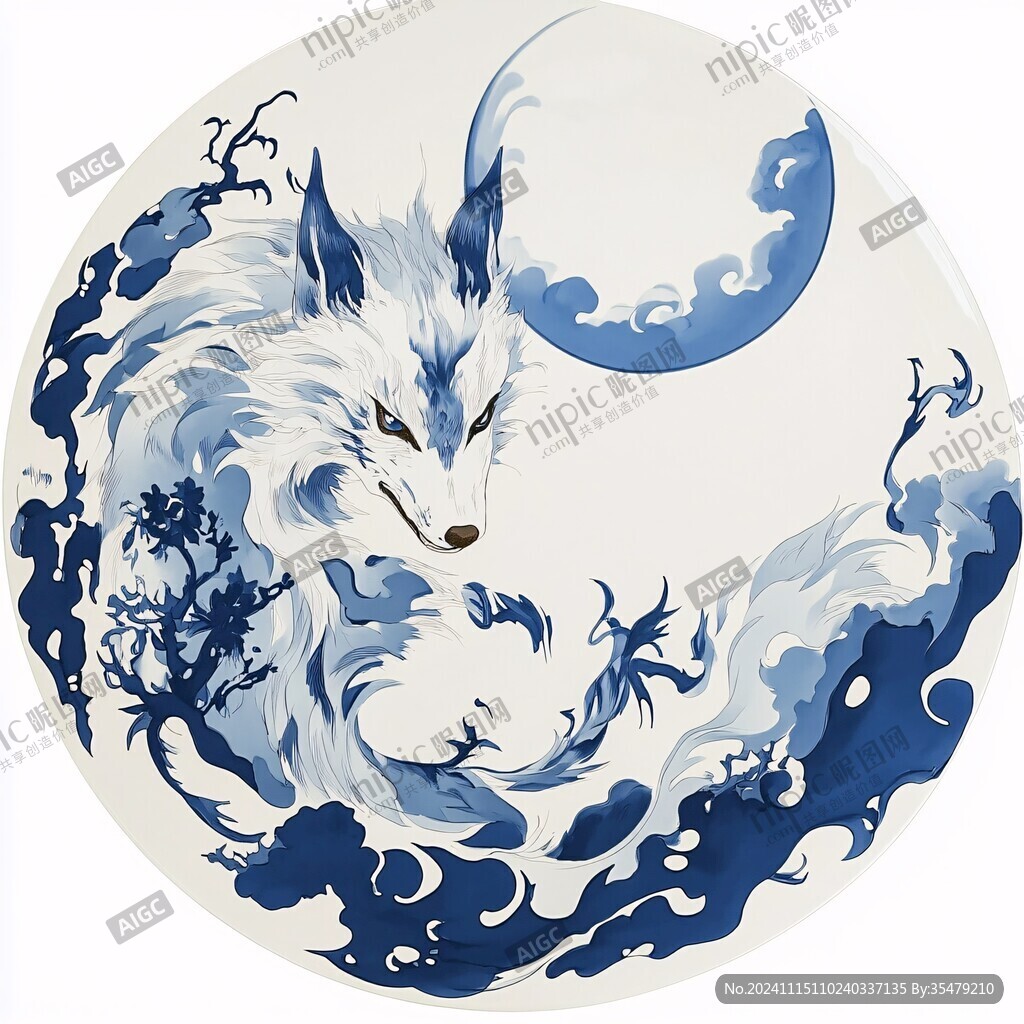 九尾白狐插画