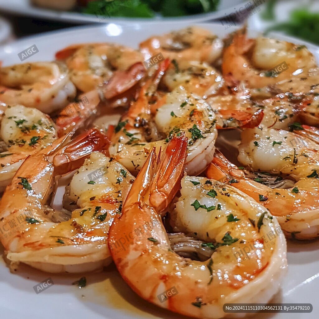 一盘白灼基围虾的特写