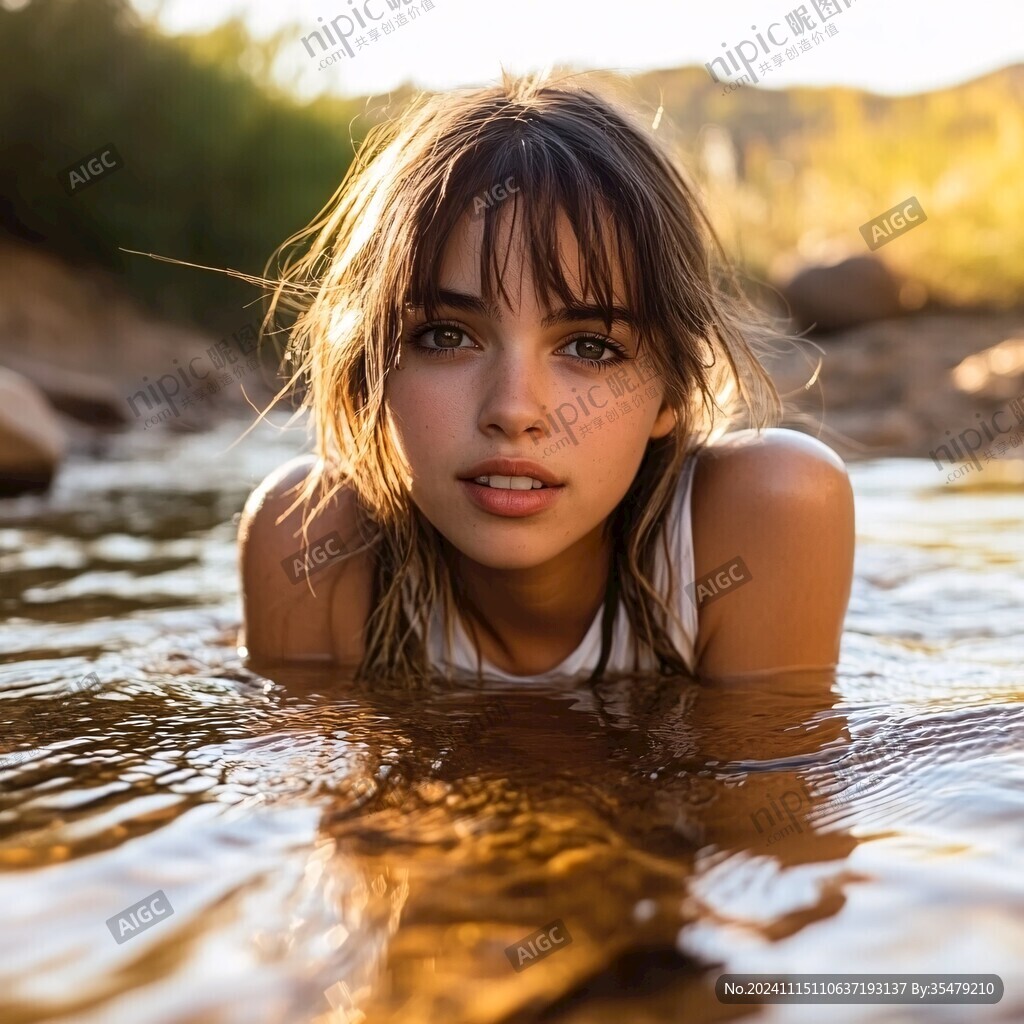 戏水的美女