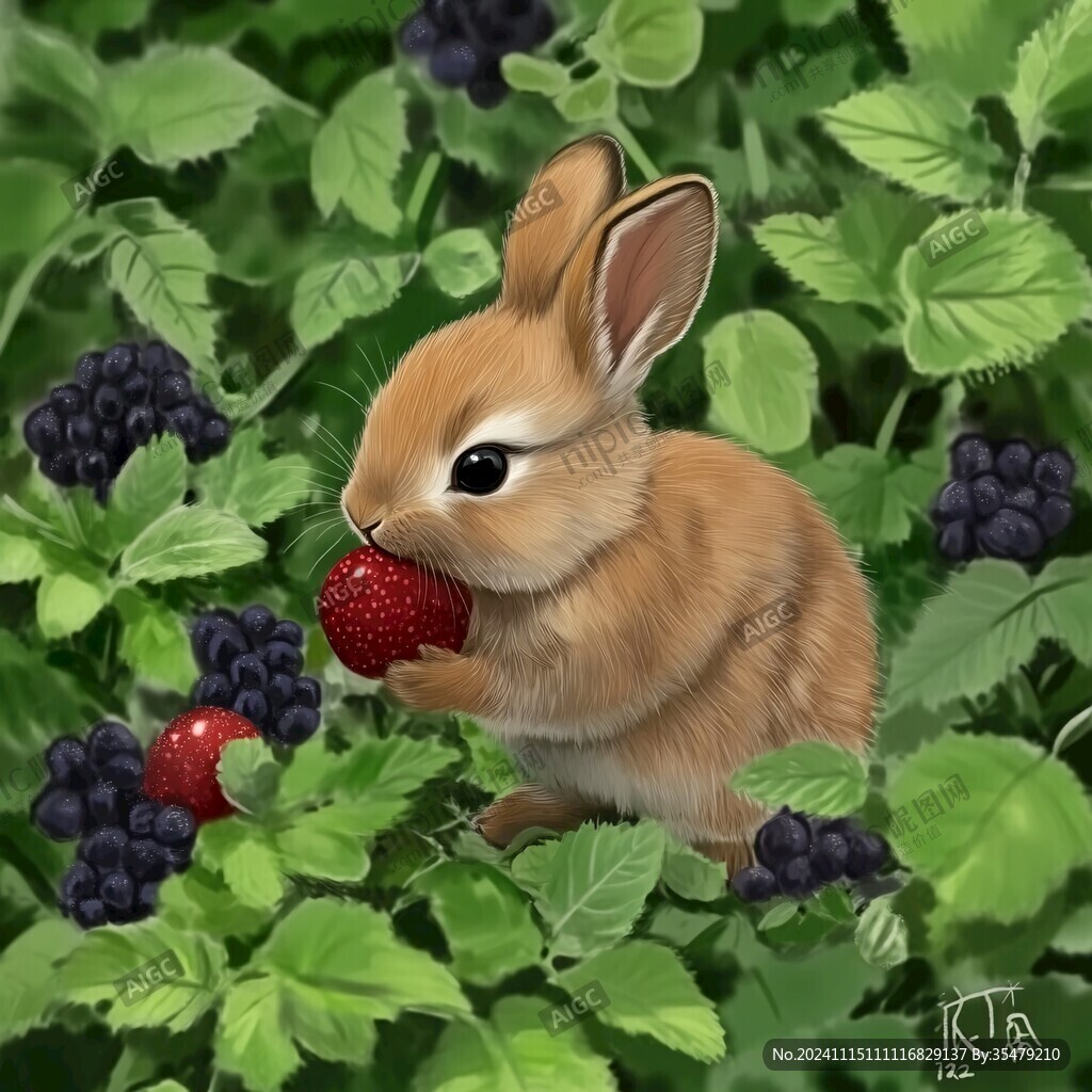 抱草莓的兔子
