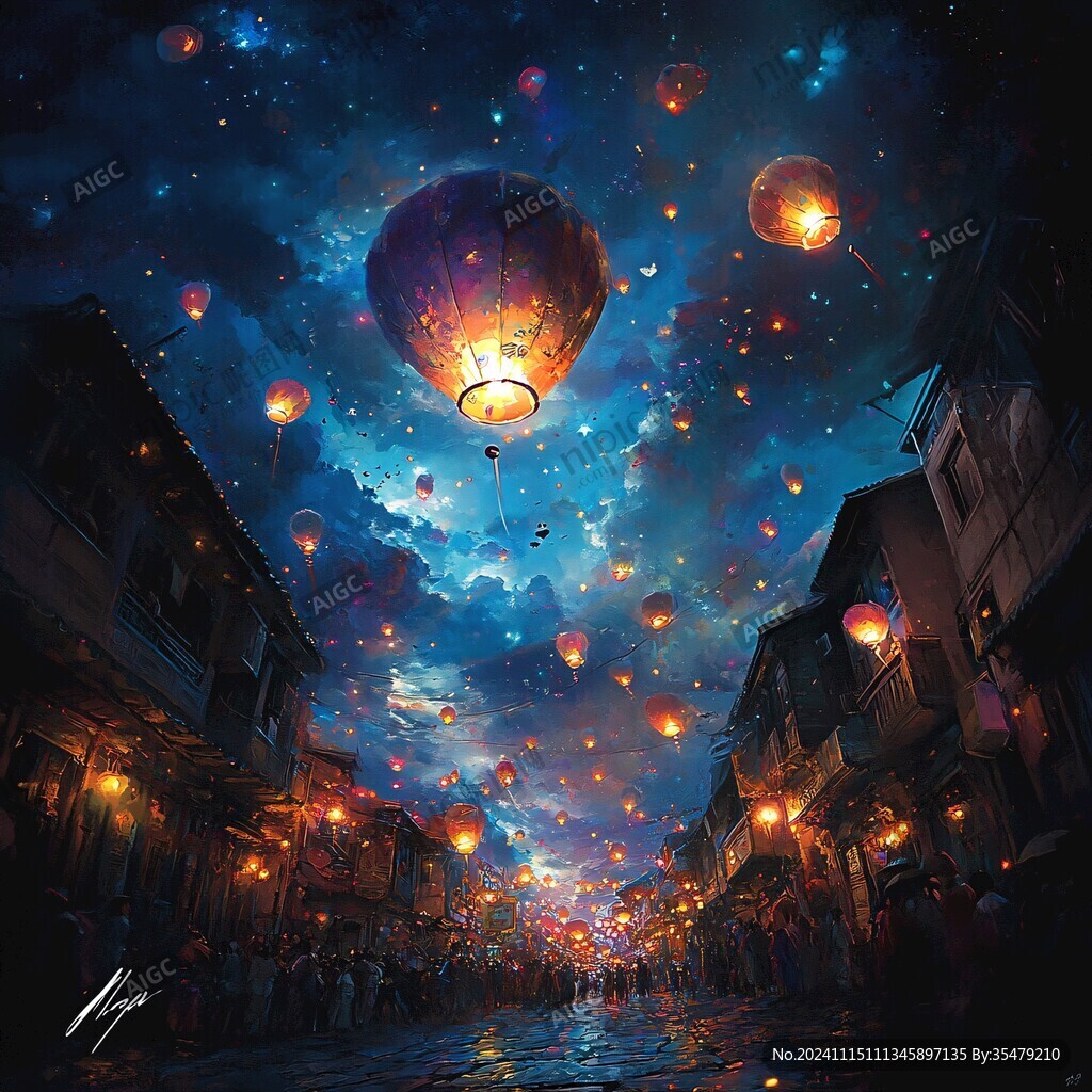 梦幻夜景插画