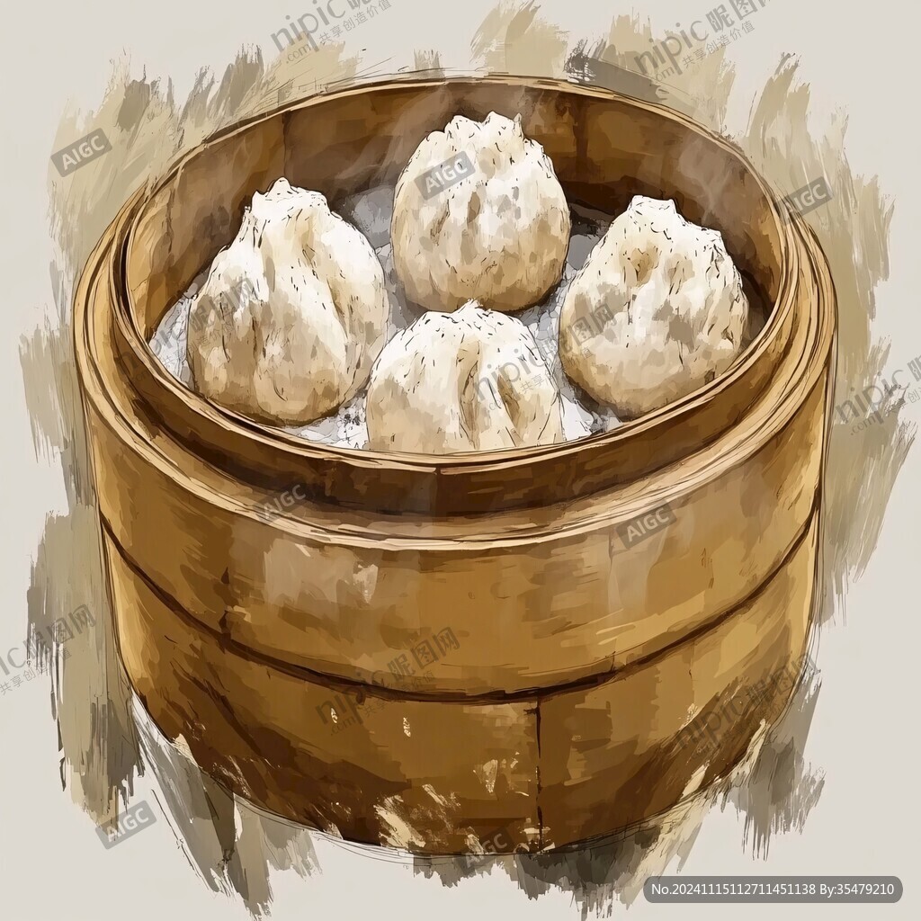 蒸包手绘美食