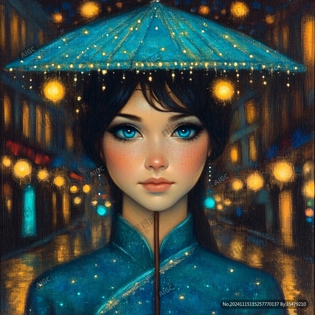蓝色女孩插画