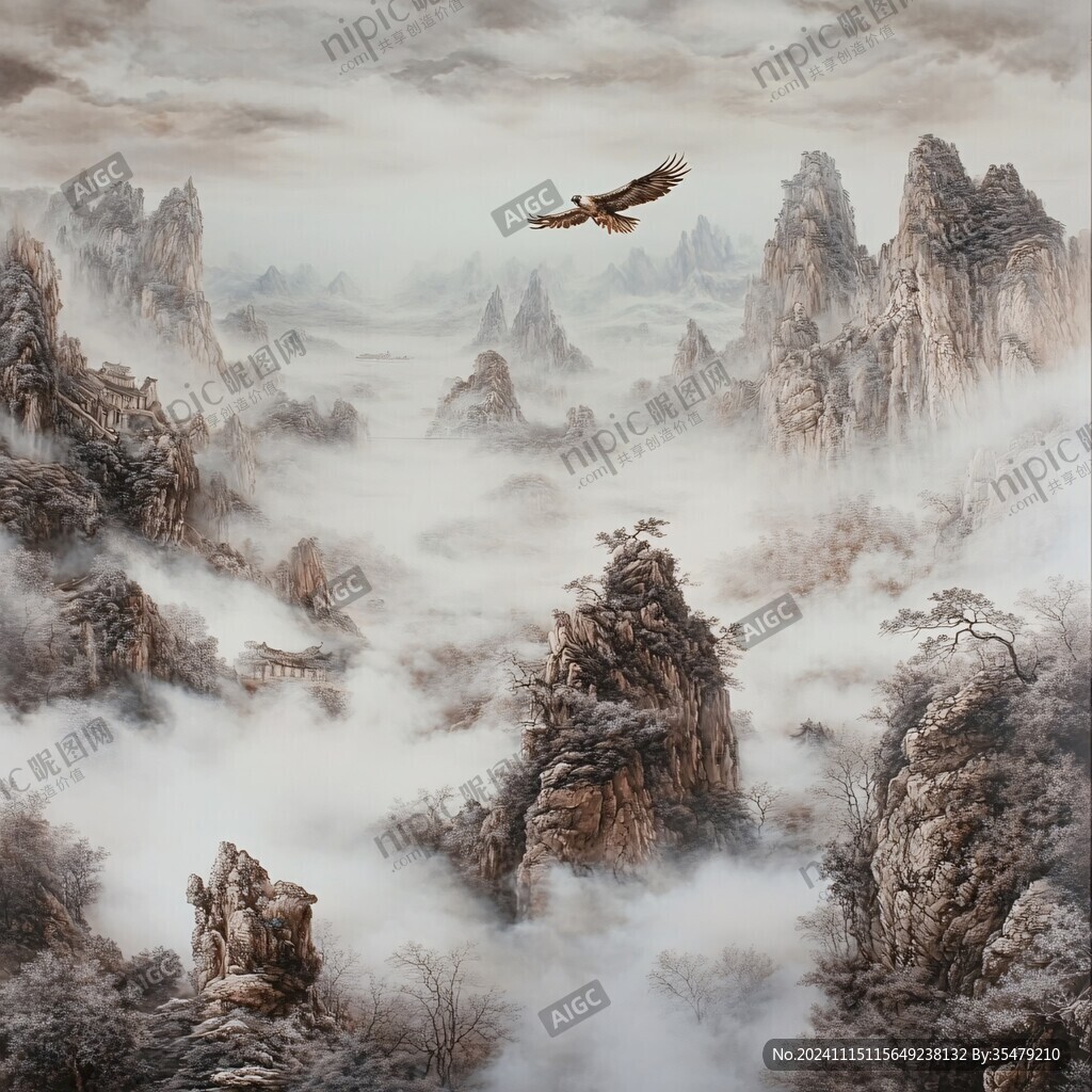 迎客松油画
