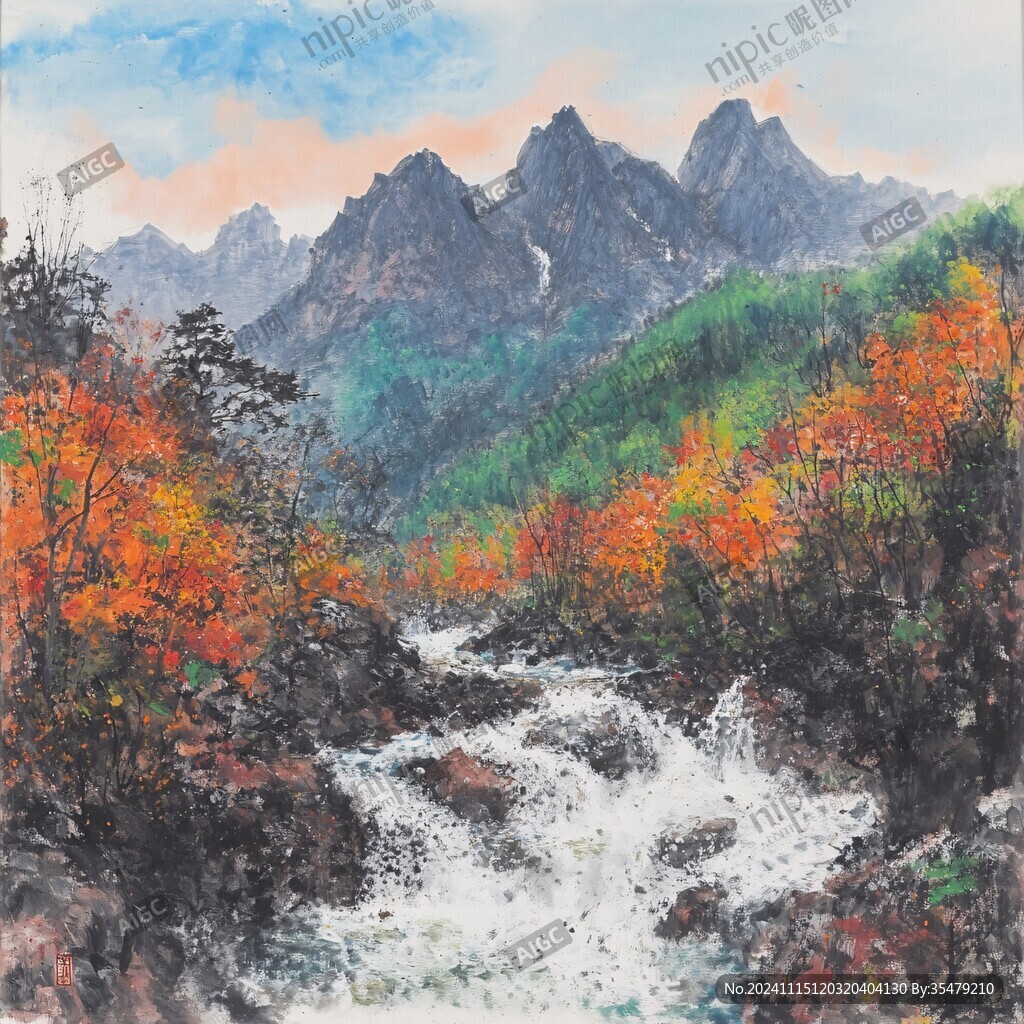 伏牛山主峰油画