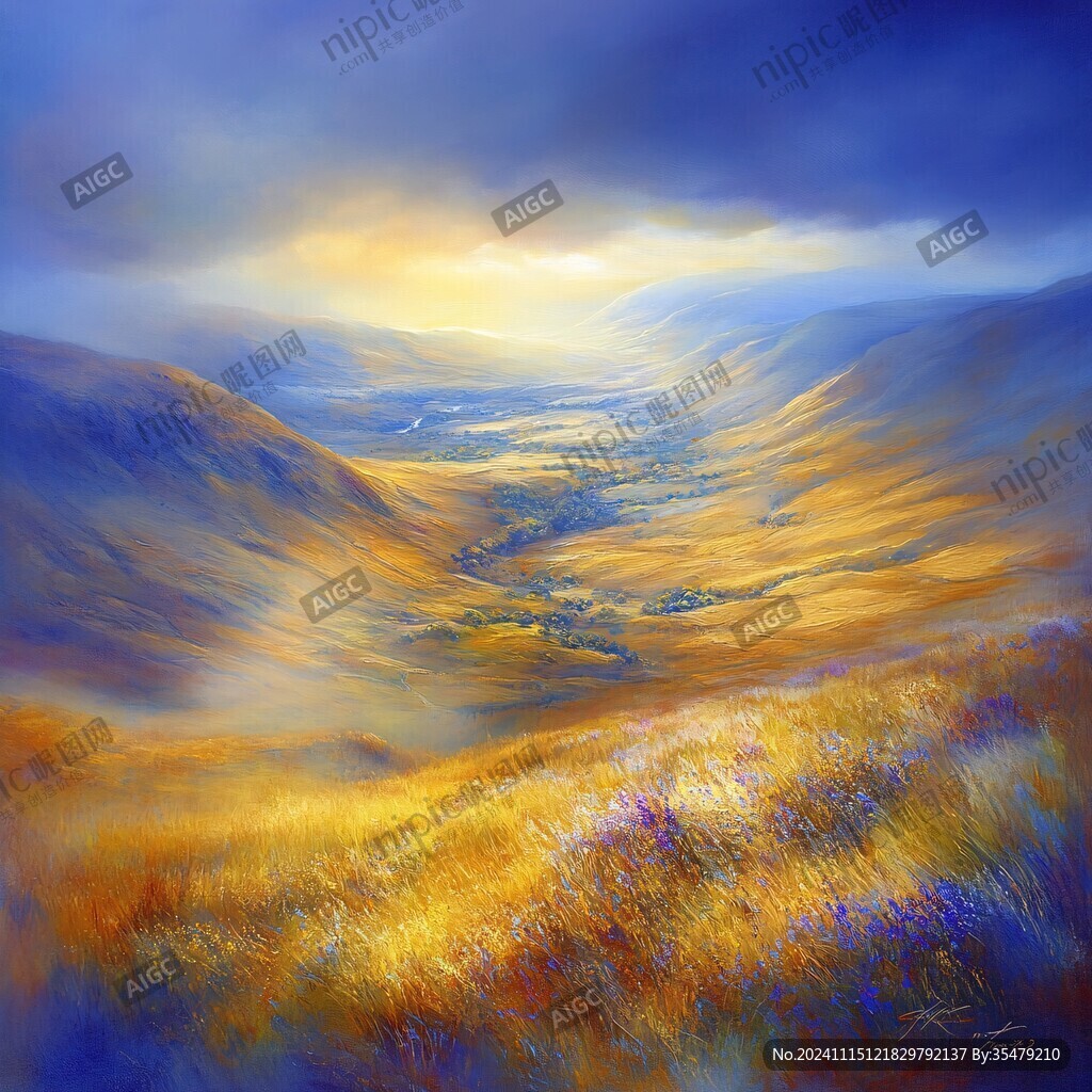 薰衣草风景油画