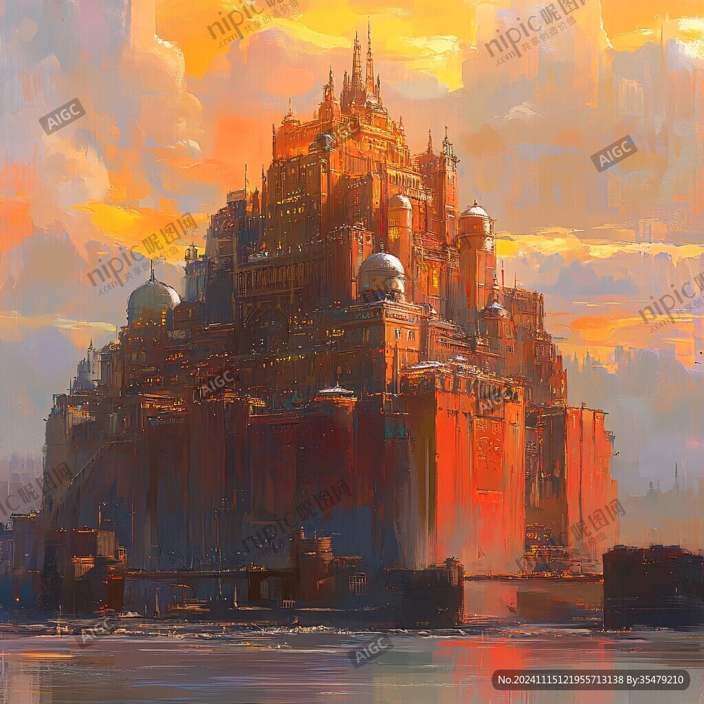 粉红宫殿插画城堡幻想