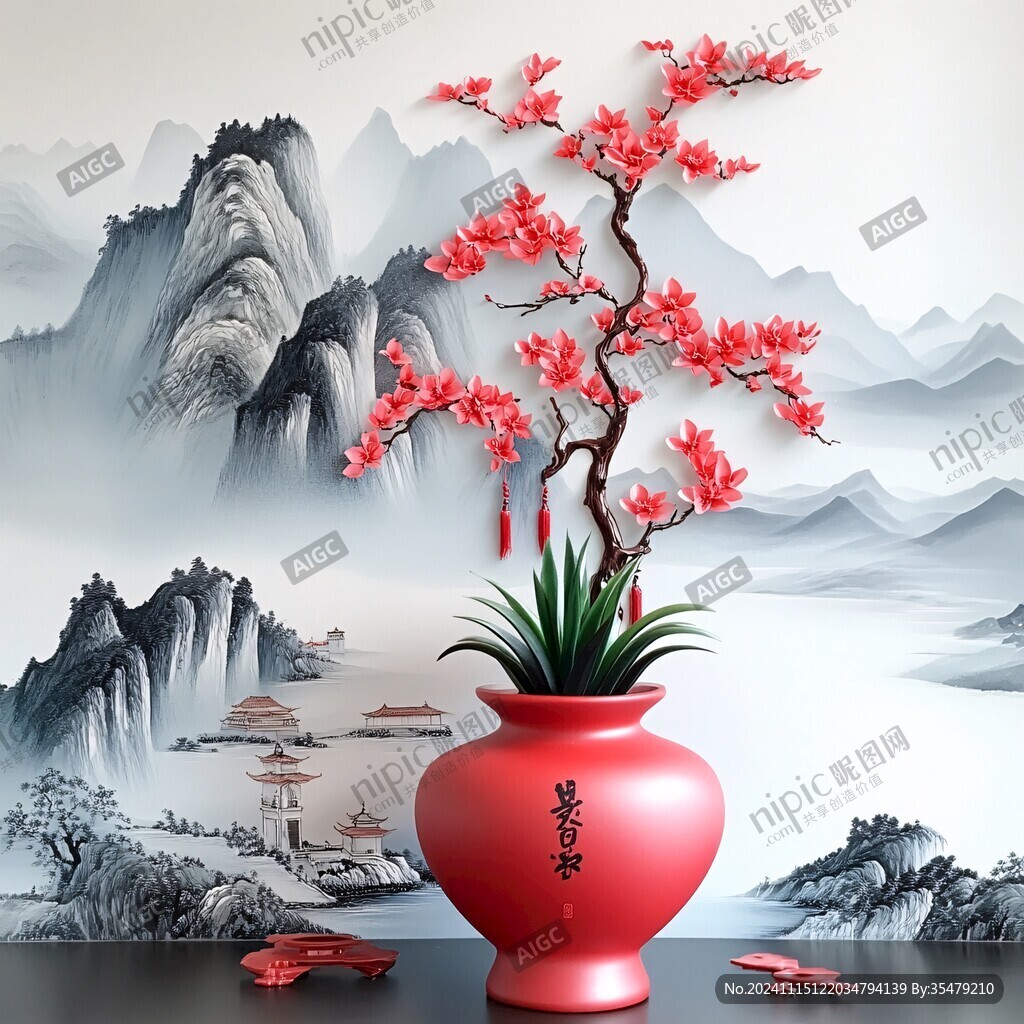 迎客松壁画挂画壁纸