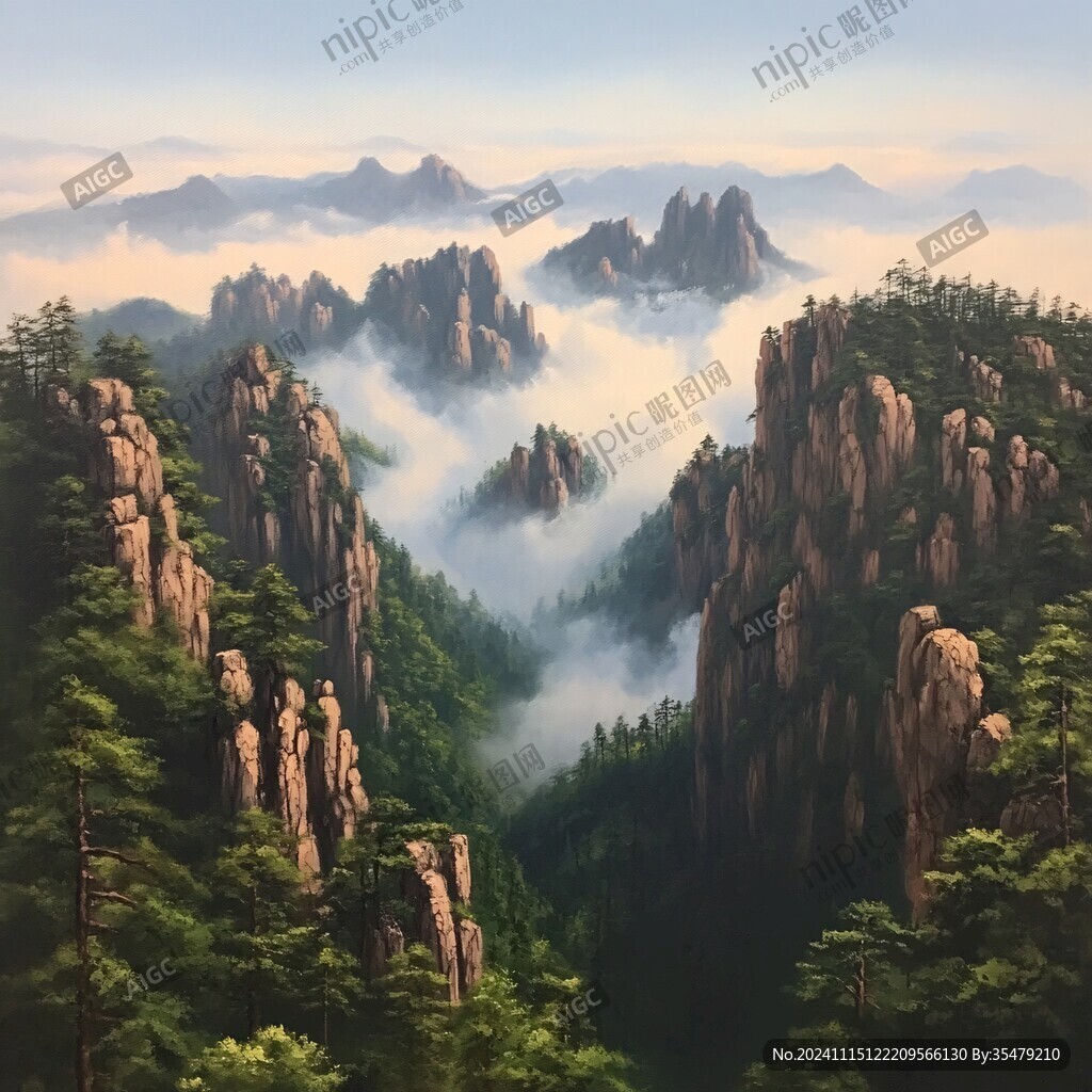 迎客松油画