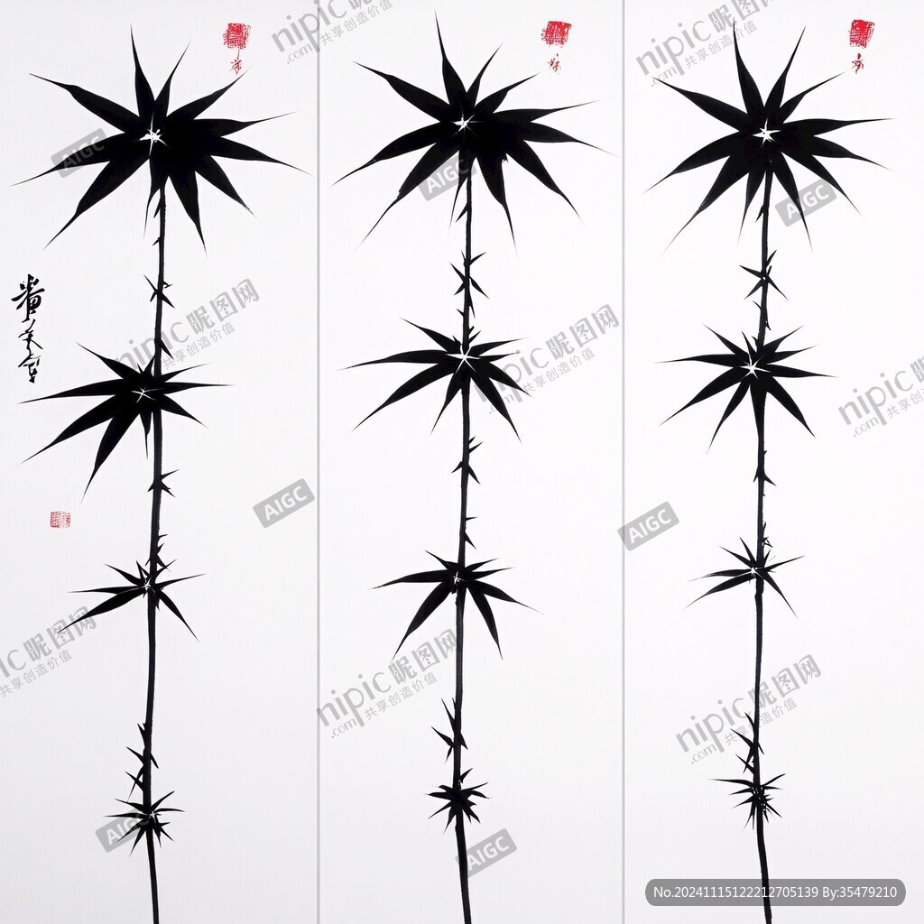 水墨梅兰竹菊四条屏