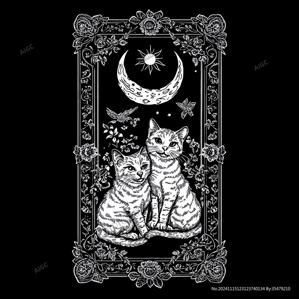 猫咪黑白风插画