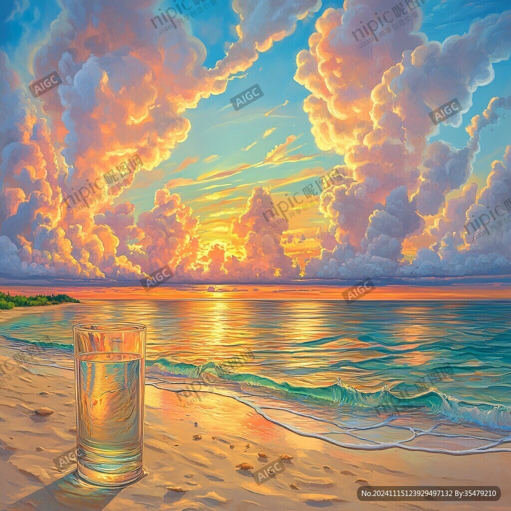海边落日插画