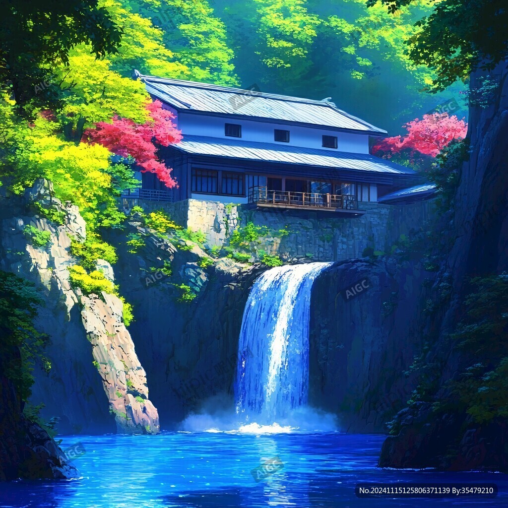 瀑布上的别墅