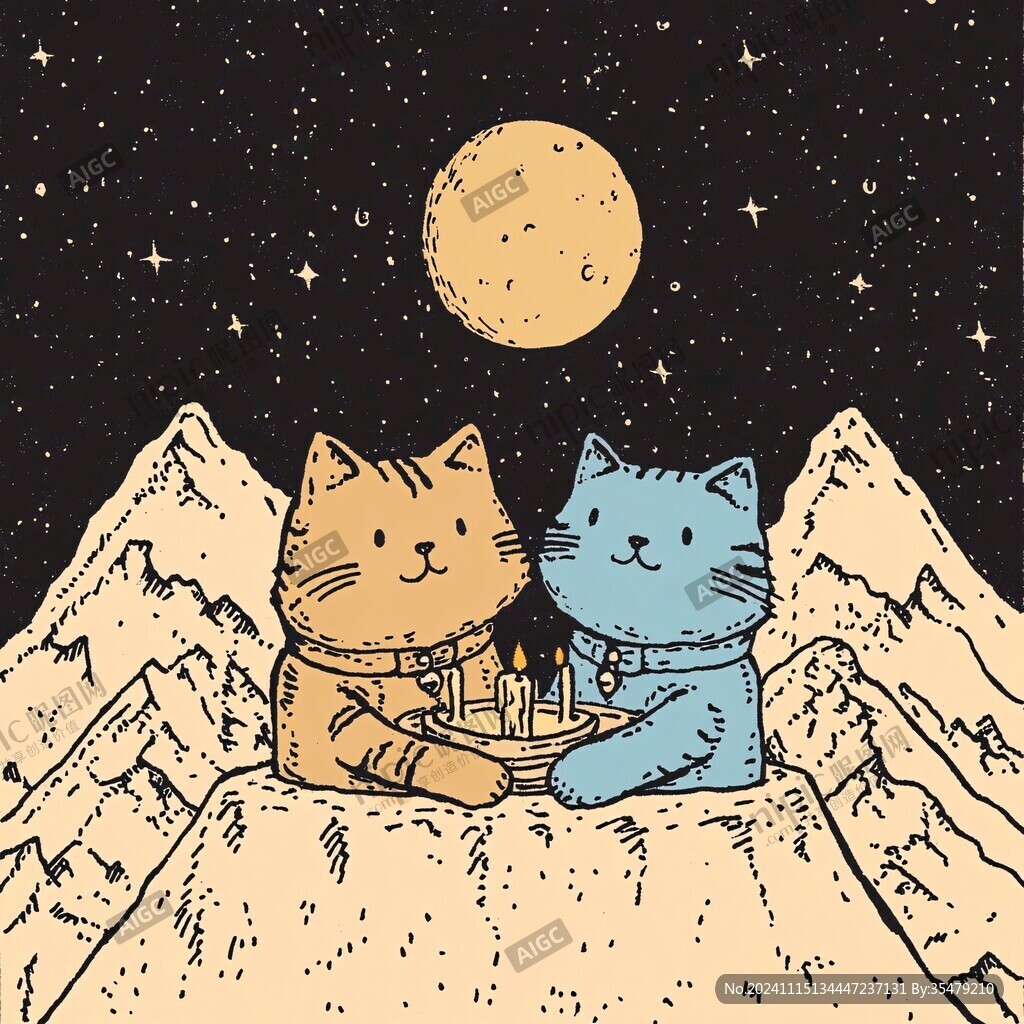 两只猫的夜景