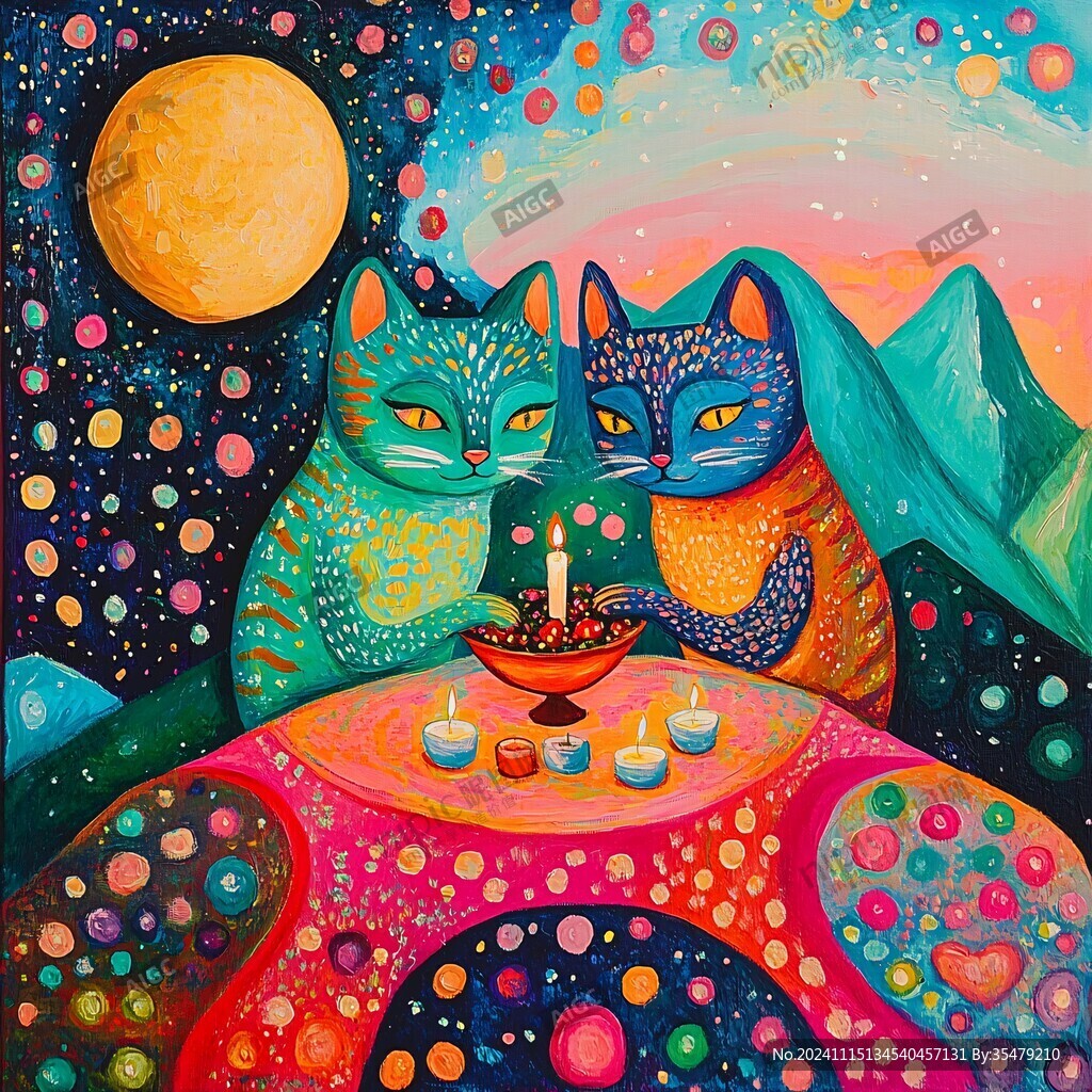 两只猫的夜景