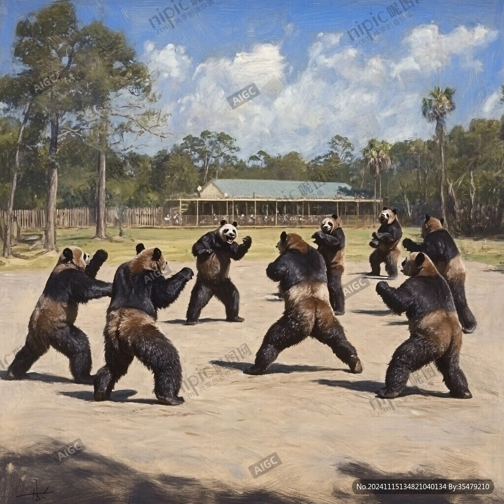 熊猫题材油画